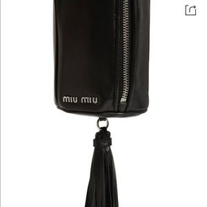 MIU MIU
Embellished Round Leather Bandoliera Black